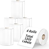 6 Rolls 4" x 6" Direct Thermal Shipping Labels, Compatible with Dymo 4XL, Rollo & Zebra Printer | 220 Labels/Roll, Perforated, Permanent Adhesive, BPA-Free