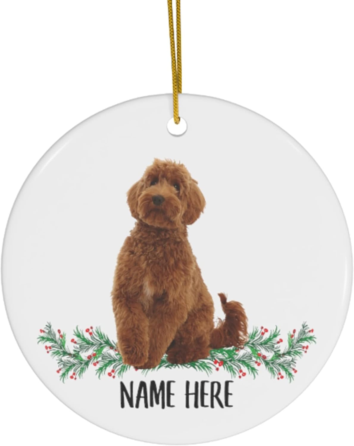 Ornaments - Funny Personalized Name Labradoodle Red Gifts 2023 Christmas Tree Ornaments Circle Ceramic