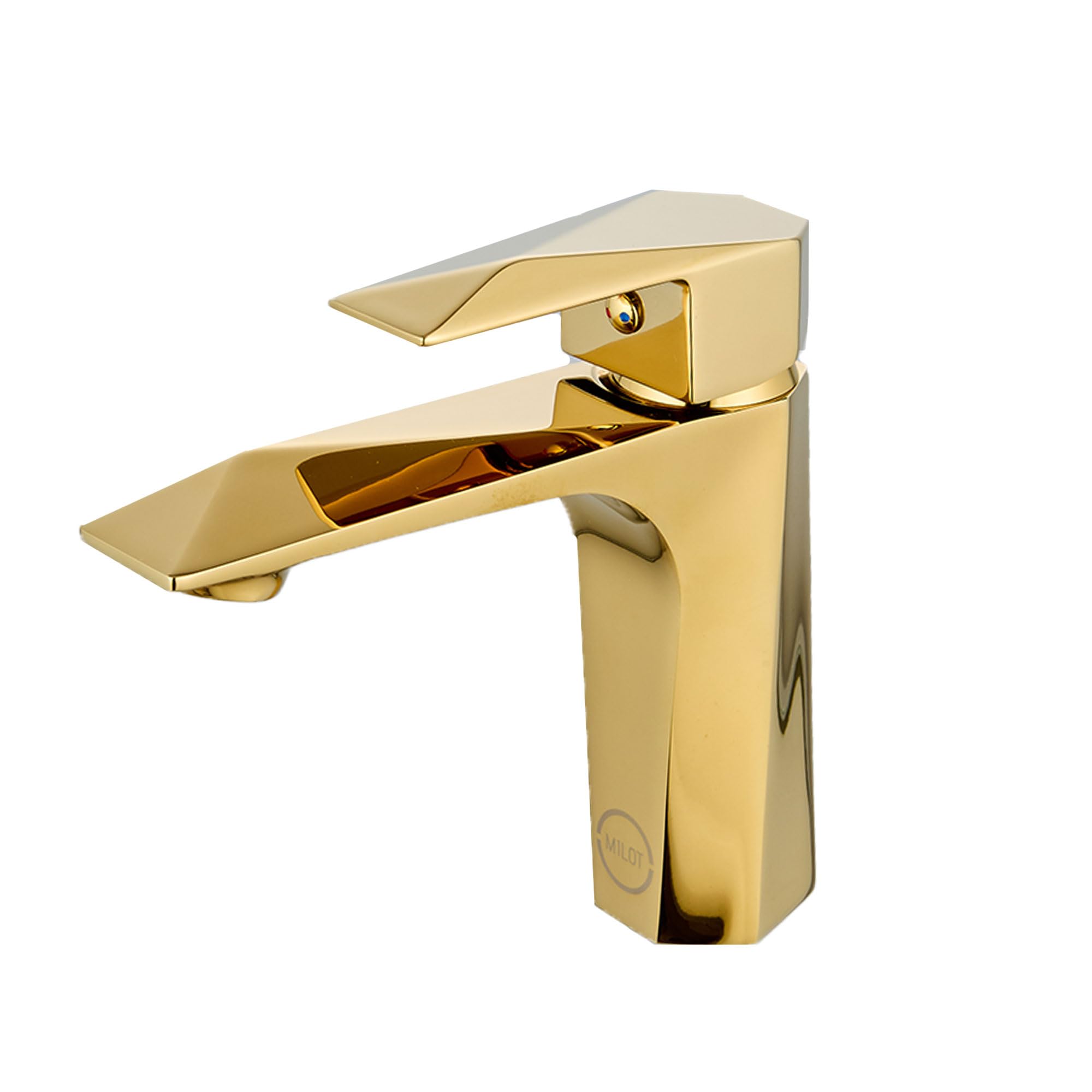 MILOT Single Lever Luxury Basin Tap | Diamond Cut Design | Lead Free Brass | Without Pop Up Waste | G1/2" Modern Fitting Leak Proof Ceramic Cartridge Bathroom Sink Tap | Titanium Gold