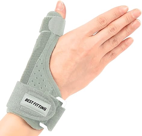 Amazon 親指サポーター 親指 親指固定 メッシュ素材 通気性 ばね指 腱鞘炎 突き指 関節症 捻挫 親指付け根の骨折 脱臼 フリーサイズ 1枚 Best Fitting フリーサイズ ライトグレー 固定式金属板 Best Fitting 指用