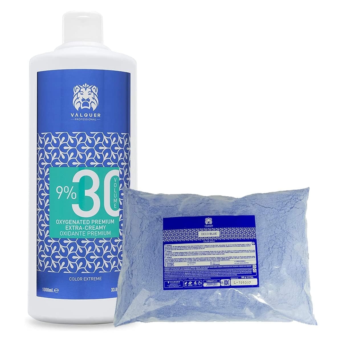 Valquer Laboratories Professional Pack Premium Hydrogen Peroxide for Ultra-Creamy Dyes 30 Volumes (9%) 1000 ml, 500 g Bleaching Powder, Hair Coloring and Decolorization