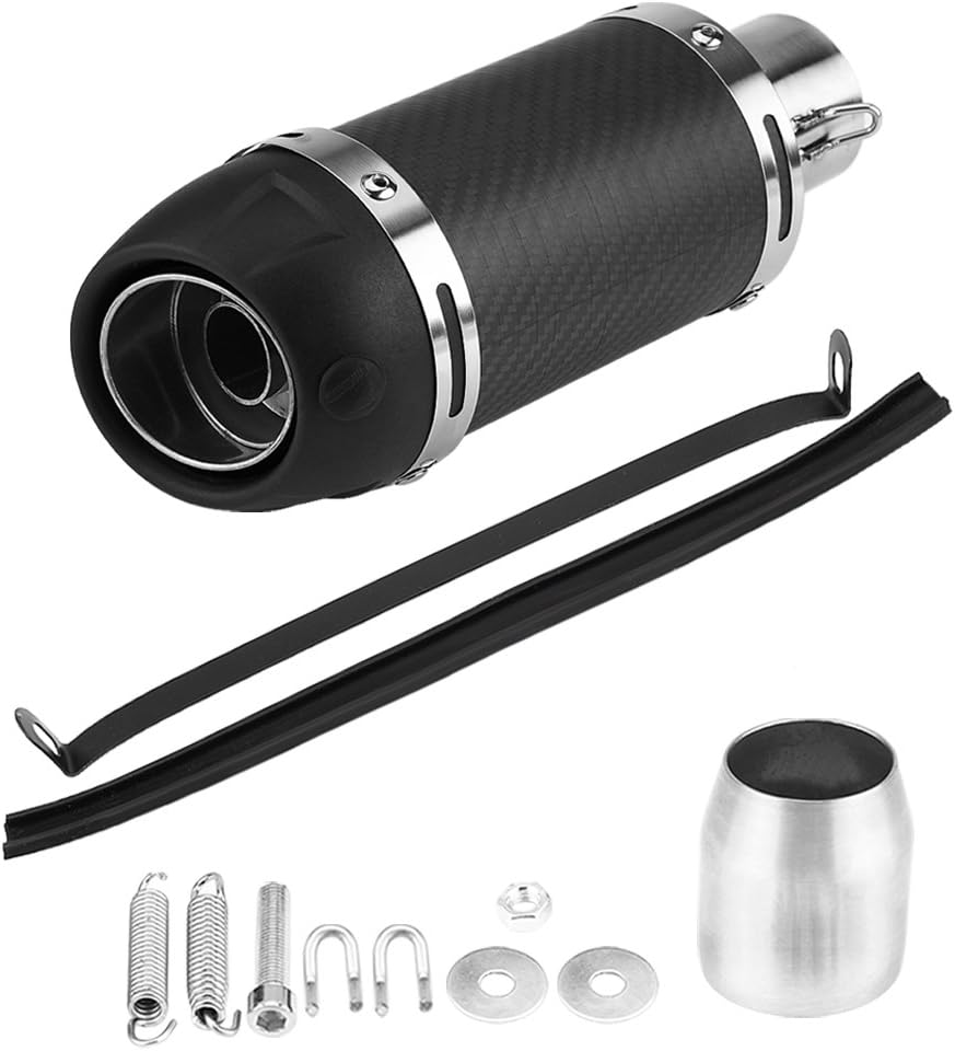 Qiilu 51mm Universal Motorcycle Modified Real Matte Carbon Fiber Exhaust Muffler Pipe with DB Killer