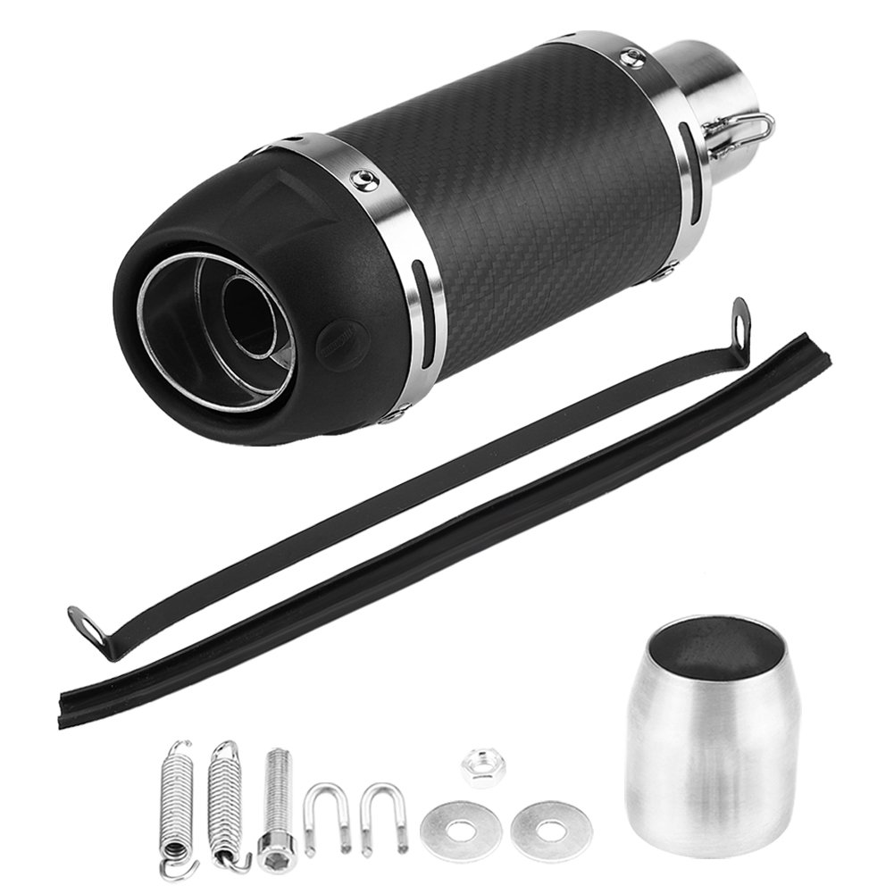 Qiilu 51mm Universal Motorcycle Modified Real Matte Carbon Fiber Exhaust Muffler Pipe with DB Killer