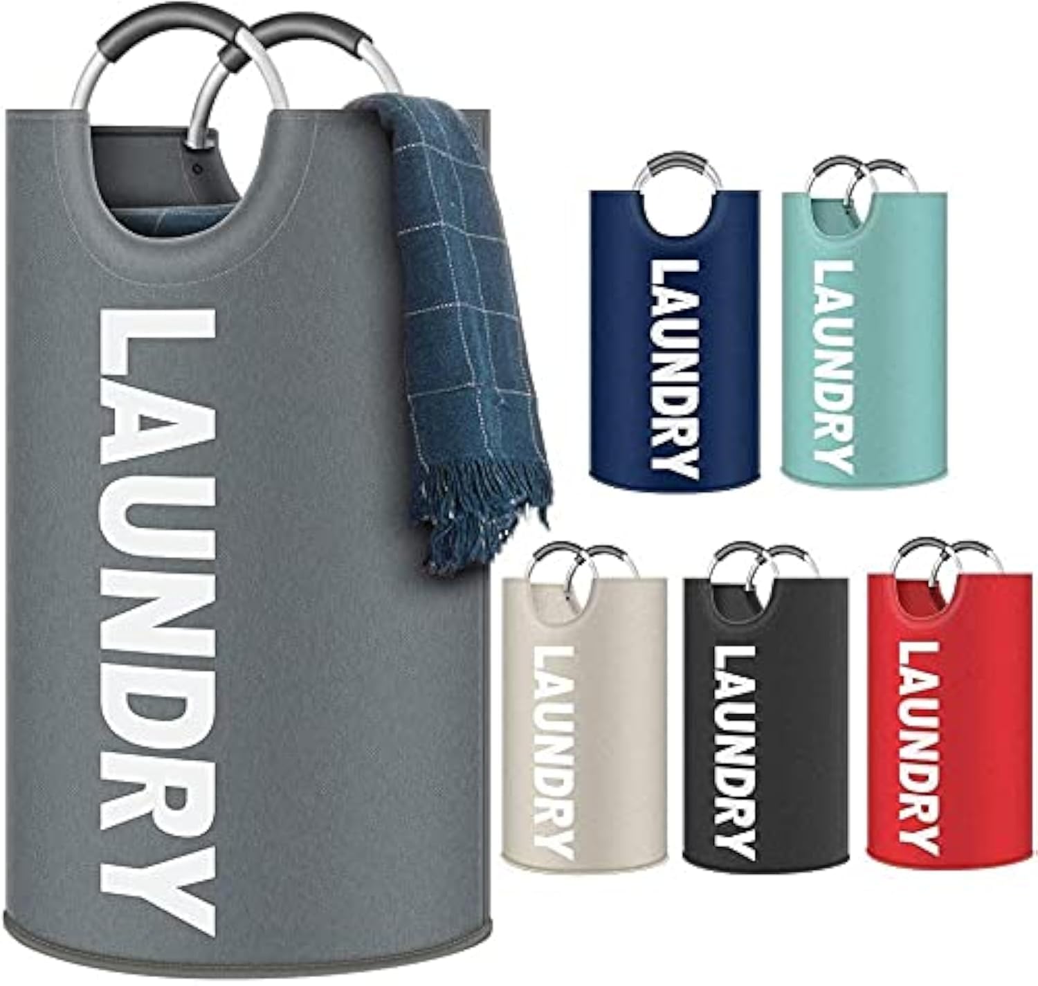 Urban London Large Collapsible Laundry Baskets 82L Foldable Clothes Bag Oxford Fabric Hamper Basket Washing Bin with Aluminium Handles (Dark Grey)