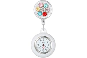 LANCARDO Women's Lapel Watch for Nurses Doctors Paramedic Clip-on Hanging Nurse Watches Fashion Pearls White Silicone Cover Badge Stethoscope Retractable Fob Watch