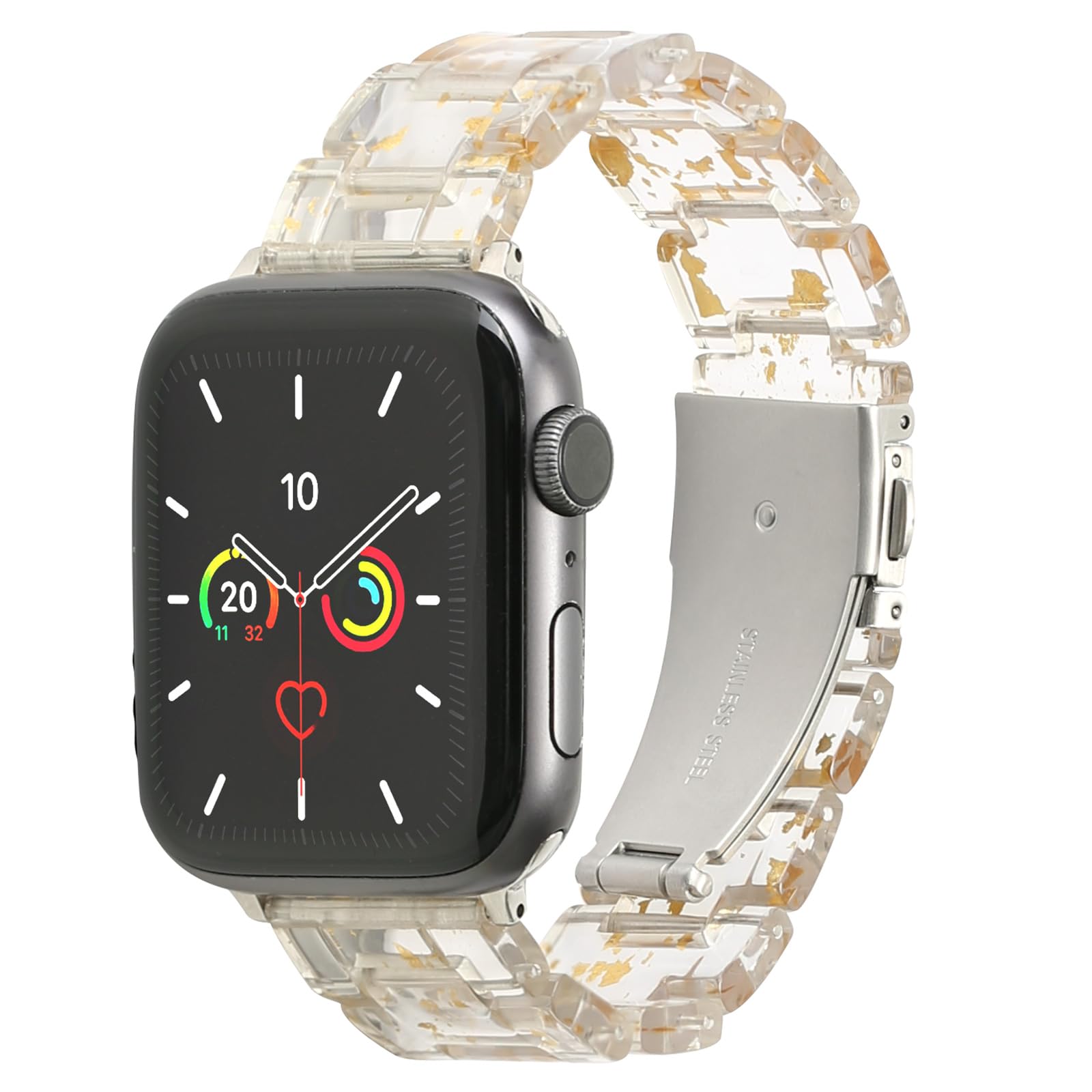 MAIRUI Resin Watch Band Compatible with Apple Watch for Women Men 41mm/40mm/38mm Series 9/8/7/6 SE Slim Bands Strap Bracelet Wristband for iWatch 5/4/3/2/1/Ultra/Ultra 2(Transparent Gold-Glint)