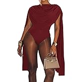 Sexy Jumpsuits for Women Cape Long Sleeve Shorts Jumpsuits Slim Fit Bodysuit Night Club Outfits for Women