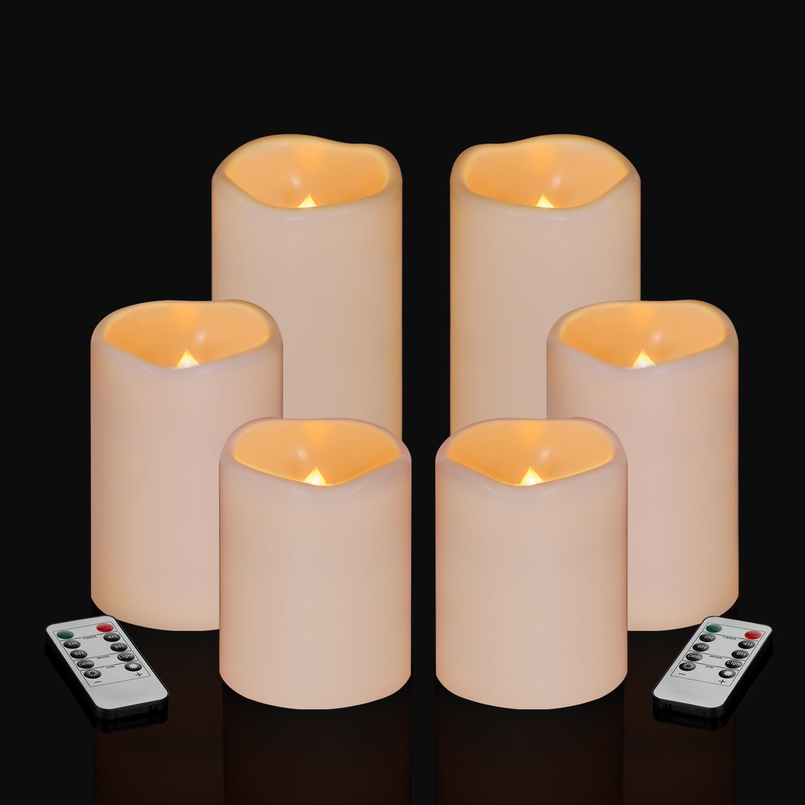 Photo 1 of Artmarry Flameless Candles 4" 5" 6" Set of 6 Ivory Waterproof Pillars 3" Diameter Battery Operated Flickering Candles Include 10-Key Remote Timer Function 400+ Hours by 2 AA Batteries (6 Pack)
