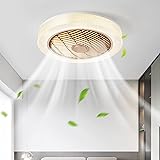 Qiopertar LED Invisible Ceiling Fan with Light Modern Dimmable Ceiling Fan Light with Remote Control for Bedroom Living Room 