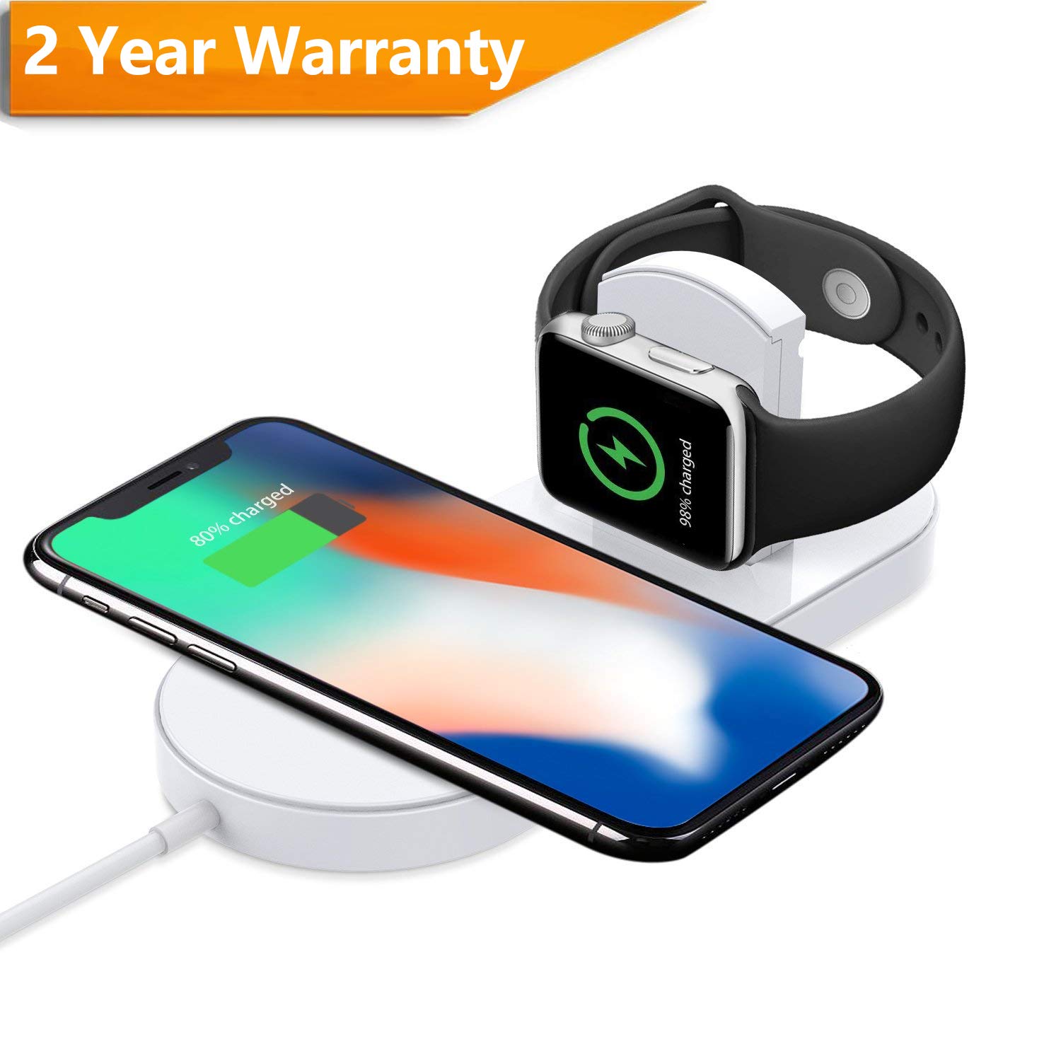 CulaLuva Magnetic Wireless Charger 2-in-1 Pad Stand Cable Compatible with Apple Watch, for iPhone X/8/Plus, Compatible with iWatch Series 1/2/3, 38mm 42mm, Samsung S8 Series, Note 8