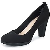 JENN ARDOR Women's Pumps Closed Round Toe Block High Heels 3 inch Leather Pump Shoes