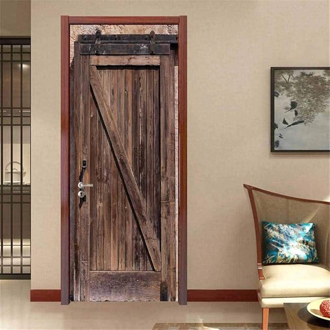 Rustic SelfAdhesive Door Mural Paper Aged Wooden Sliding Barn Door