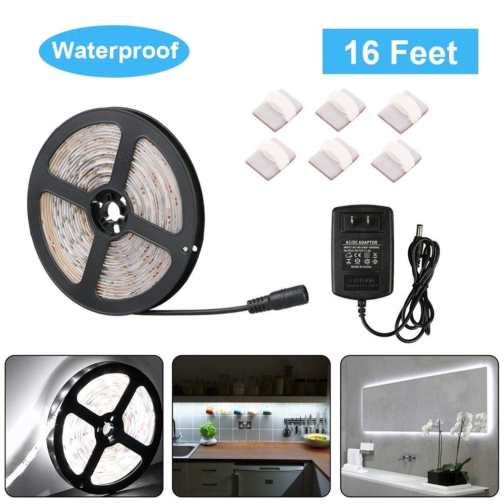 GWYFlexible Blue LED Strip Lights Kit 5M/16.4Ft LED Rope Lights 300 LEDs 4000K Waterproof Fairy Light, Blue Color String Lights 12V Power Supply for DIY Bedroom Home Bar Party