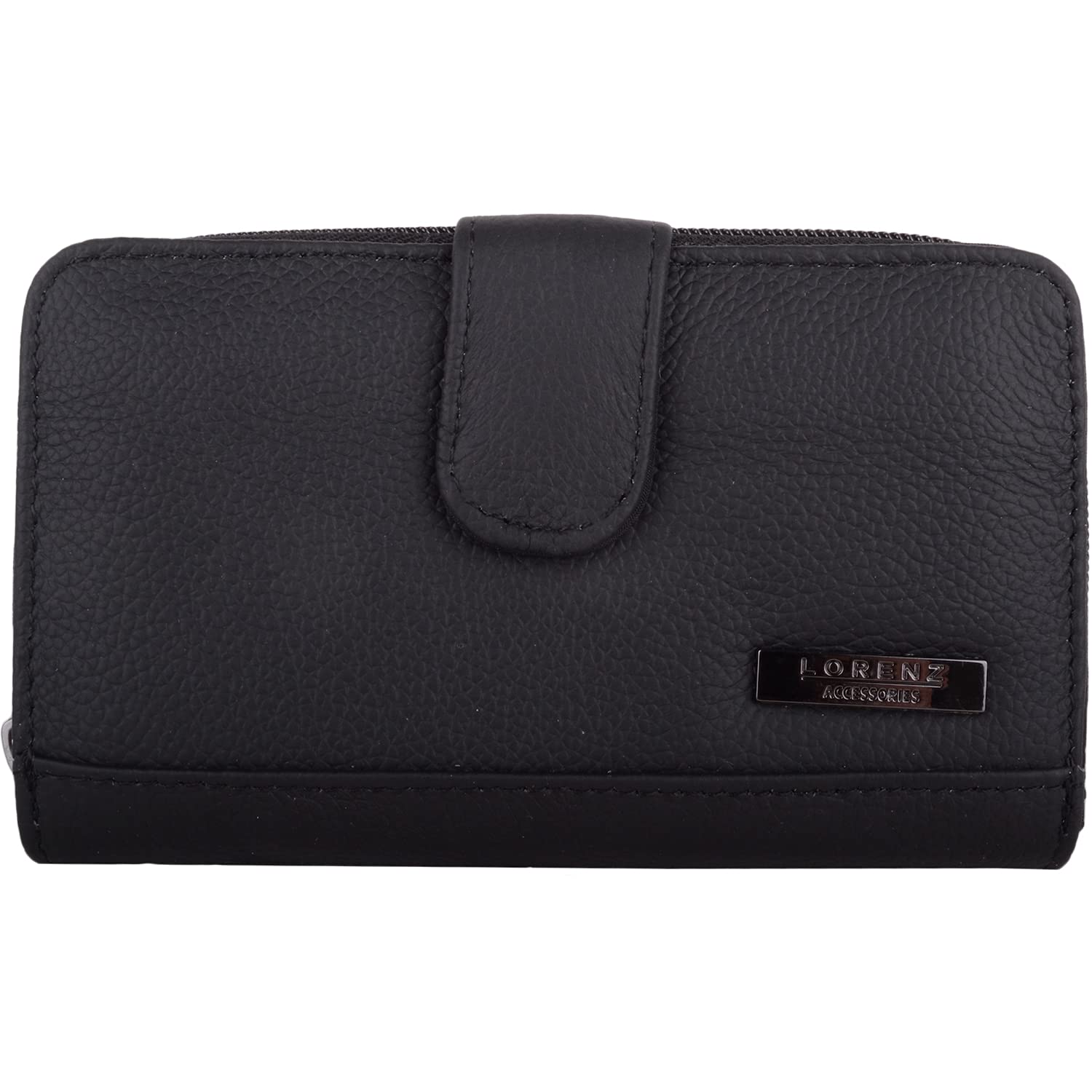 Womens Leather RFID Protected Bi-Fold Money Coin Notes Credit Card Holder Purse Wallet - Black