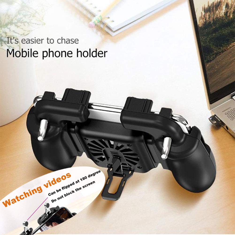 YZmoffer Portable Game Controller Mobile Game Trigger Cooling Fan Mobile Joystick Power Charger Gamepad, L1R1 Aim and Shoot Trigger Joystick Upgraded Version for iOS Android 4.5-6.5inch