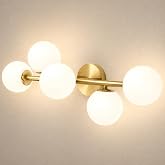 Bathroom Vanity Lights, 5-Light Bathroom Light Fixtures, Mid Century Modern Brass Bathroom Light Ceiling Light, Wall Sconces