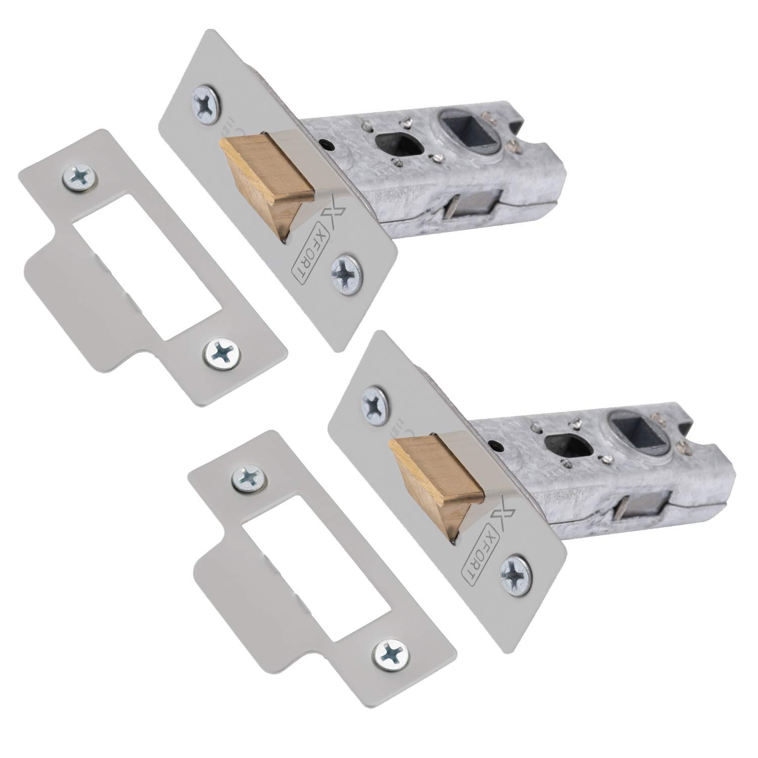 XFORT Tubular Latch, Satin Chrome, Tubular Door Latch for Internal Wooden Doors, (2 Pack, 65mm). — image 1