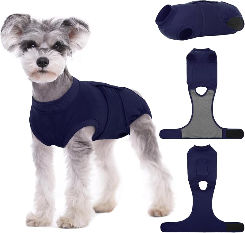 Kuoser XS Dog Surgery Recovery Suit Adjustable Post-Surgical Onesie Blue
