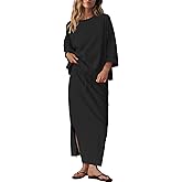LAMISSCHE Skirt Sets Women 2 Piece Outfits Casual Lounge Set Back Vented Tops and Maxi Dress with Pockets