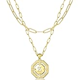 Thaivor Layered Initial Necklaces for Women Dainty Paperclip Link Chain Choker Necklace 14K Gold Plated Octagon Letter Necklace Personalized Name Necklace Teen Gift Trendy Stuff Cute Jewelry Gifts