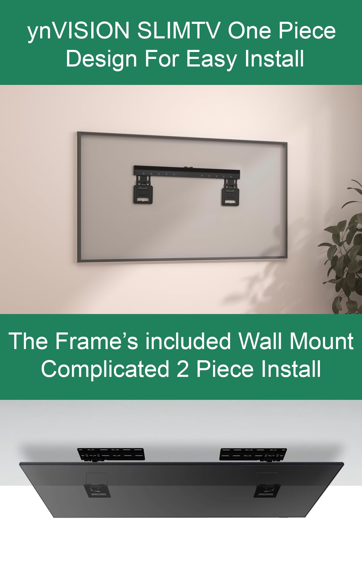ynVISION.DESIGN Ultra Slim TV Wall Mount Compatible with Samsung Frame TVs 2021-2025 and Most TVs 43-100 Inch - Micro Gap Design 0.37 Inch Profile - Max VESA 600x800-165 lbs Capacity - Easy Install