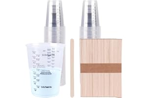 120 Pcs 8 Oz Graduated Clear Plastic Measuring Cups with Wooden Stirring Sticks for Mixing and DIY (240, 8oz)