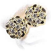 Circle 14K Yellow Gold Plated 925 Sterling Silver Screw Back Post Round Retro 90's Hip Hop Ice Out Cz Hypoallergenic Solid Gold Nugget Stud Earrings For Men