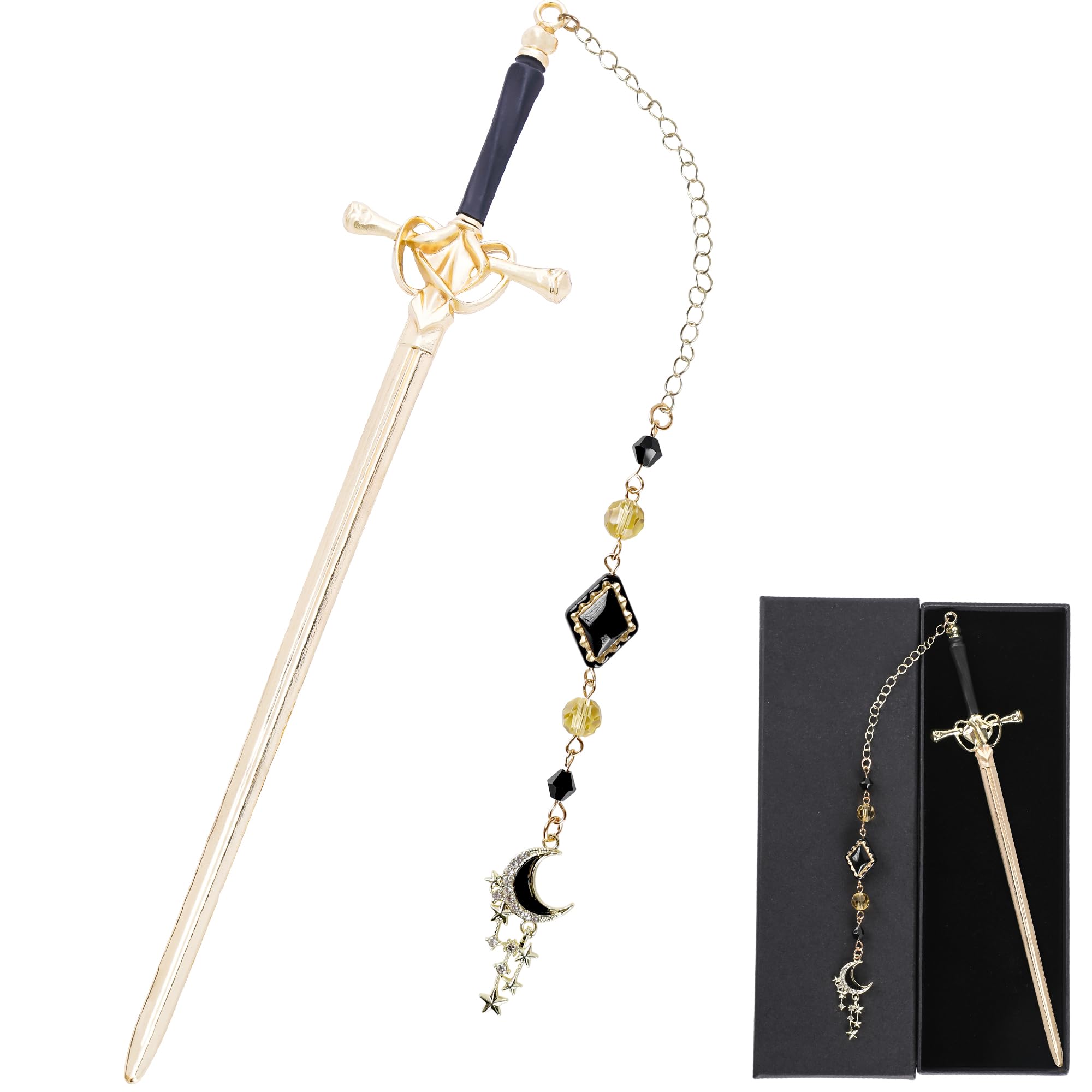Photo 1 of Celavoy Charm Acotar Sword Bookmark - Fantasy Vintage Metal Book Marks Page Mark with Crystal Beads Moon Stars Charms for Women Men Students Teachers Reader Reading Lovers Birthday Gifts Accessories