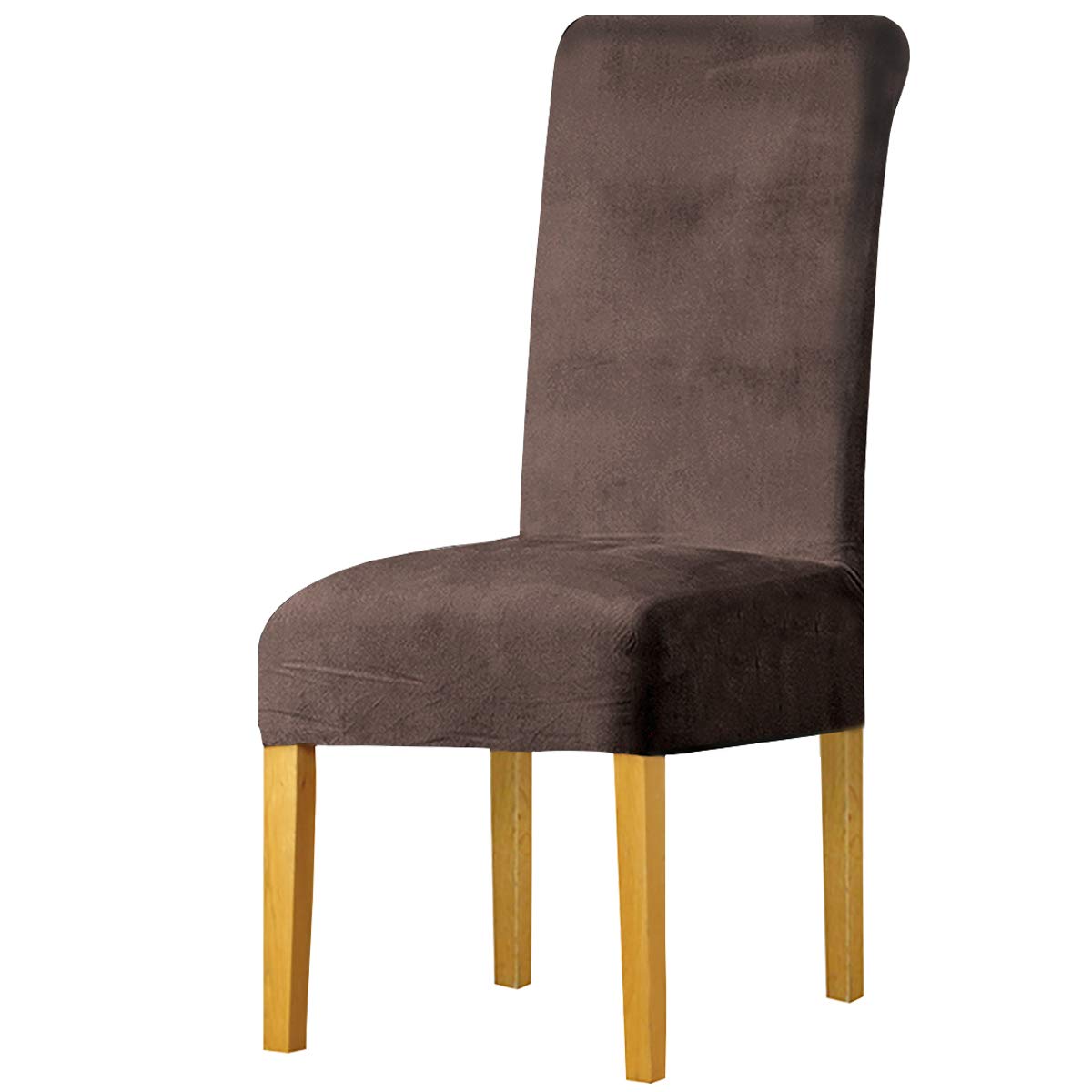 LANSHENG Stretchy Chair Covers for Dining Room Chairs,Stretch Spandex with Elastic Band Chaircover,Velvet Large Dining Chair Slipcovers for Restaurant Hotel Party Banquet (Coffee Gray,4 Pack(M))