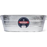 Behrens 16 Gallon Round Galvanized Weatherproof Steel Tub with Wire Handle and Offset Bottom for Indoor Home and Outdoor Garden Use, Silver