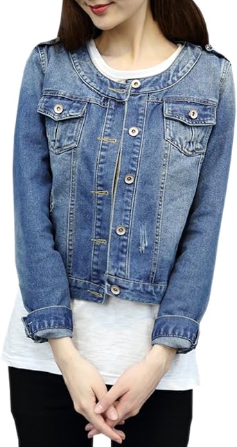 round neck denim jacket ladies