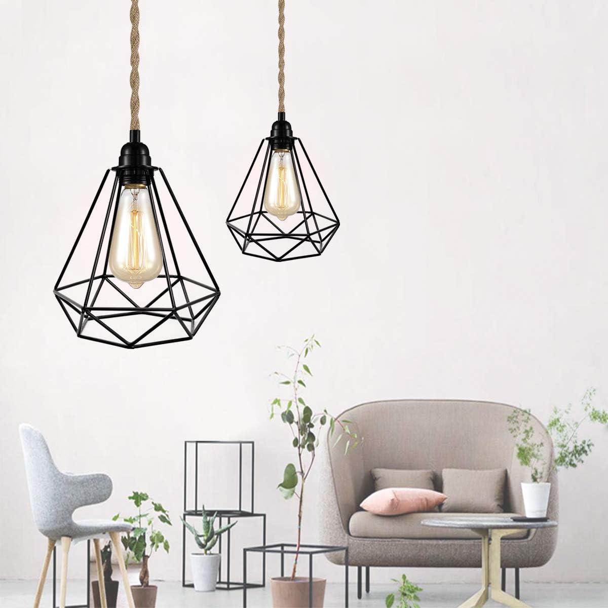 Pendant Light Kit with Switch - Easric Vintage Lamp Cord with 15FT Twisted Hemp Rope E26 Socket Plug in DIY Hanging Lighting Fixture for Farmhouse Home Loft - Bulb Not Included - - 