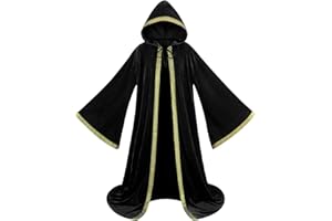 HAPNBCELE Wizard Robe Cloak with Hood Men Women, Renaissance Costume Medieval Velvet Cape Long Sleeve Halloween Dress Up