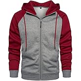 AOTORR Men's Zip Up Hoodie Color Block Long Sleeve Casual Sweatshirt with Pocket