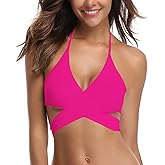 SHEKINI Womens Push Up Bikini Top Halter Bandage Bathing Suits Tops Criss Cross Swimsuits Top Only