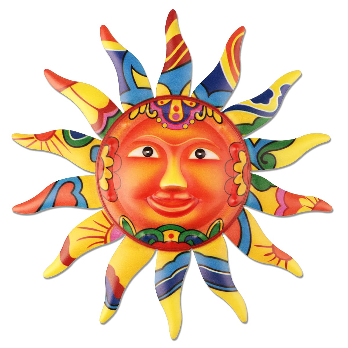 YiYa Metal Sun Wall Art Decor Metal Colorful Sun Face for Living Room Bedroom Home Office Bar Shop Patio Garden Decoration (Yellow)