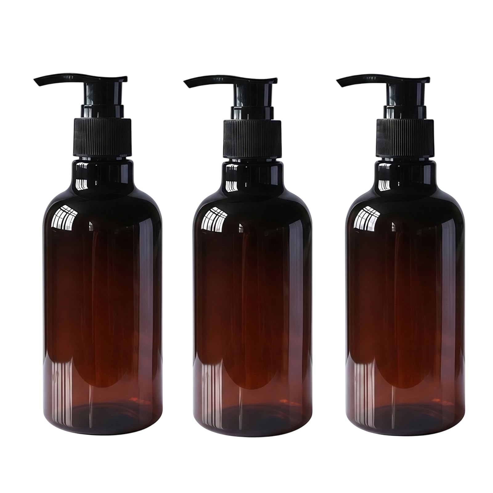 3Pcs 250ml/8oz Refillable Amber PET Plastic Soap/Lotion Dispenser Empty Press Pump Bottles Cosmetic Toiletries Containers Jar for Bathroom Toilet or Kitchen