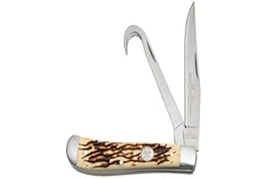 SZCO Supplies 3.75" Dual Blade Hoof Knife – Stainless Steel Hook and Clip-Point Blades, Durable Bone-Style Handle, Multi-Use Folding Utility Knife for Ranch, Barn, Camping, and Outdoor Knife