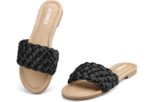 ATHMILE Braided Womens Sandals Round Open Toe Fashion Slide Sandals Women Dressy Summer Flat Beach Size 6-11