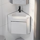 eclife 22" Corner Bathroom Vanity Sink Combo for Small Space Wall Mounted Floating Cabinet with White Resin Sink and Matte Bl