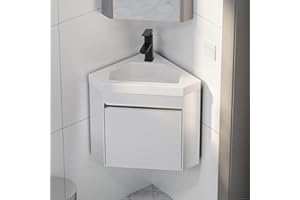 eclife 22" Corner Bathroom Vanity Sink Combo for Small Space Wall Mounted Floating Cabinet with White Resin Sink and Matte Black Faucet, White