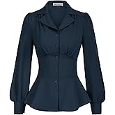 GRACE KARIN Womens Long Sleeve Tops Business Casual, Dressy Button Down Peplum Blouses, Fall Collared Work Elegant Shirt