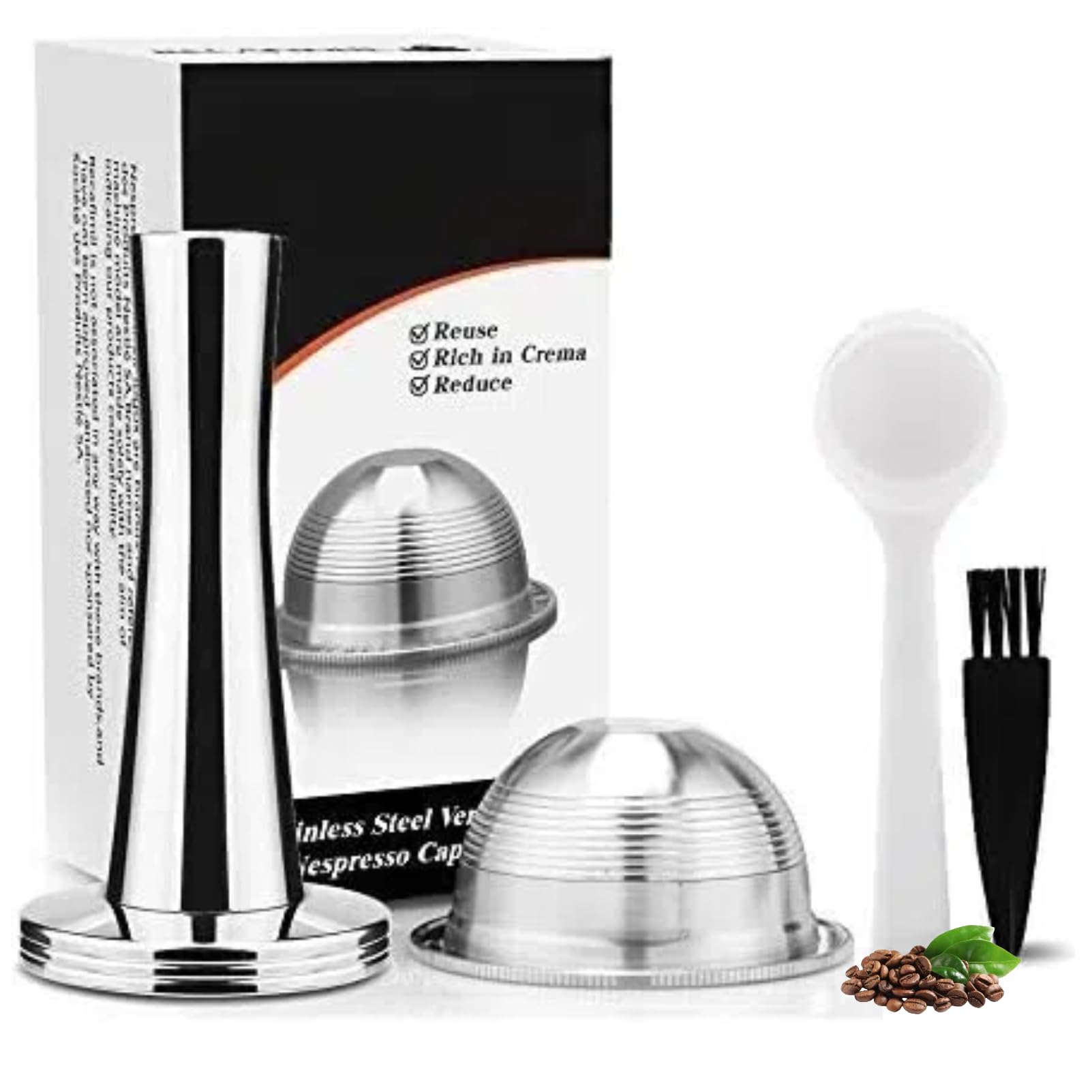 i Cafilas Reusable Coffee Pods, Stainless Steel Refillable Coffee Capsules Compatible with Nespresso Vertuoline Vertuo Plus Machines 70ml (Small Cup + Tamper)