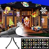 UNIFUN LED Projector Flashlight, Battery Operated Christmas Portable Projector Light 12 Pattern Slides Tripod Halloween Easter Birthday Party Holiday Decoration Xmas