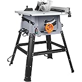Prostormer 10 Inch Table Saw with Stand, 15A 5000RPM Portable Benchtop Saw, 45°Bevel Cutting Tabletop Saw for Woodworking