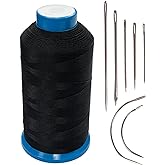 Haobase Bonded Nylon Sewing Thread 1500 Yard T70#69 for Leather, Bag, Shoes, Canvas, Upholstery with Sewing Needles Kit (Blac