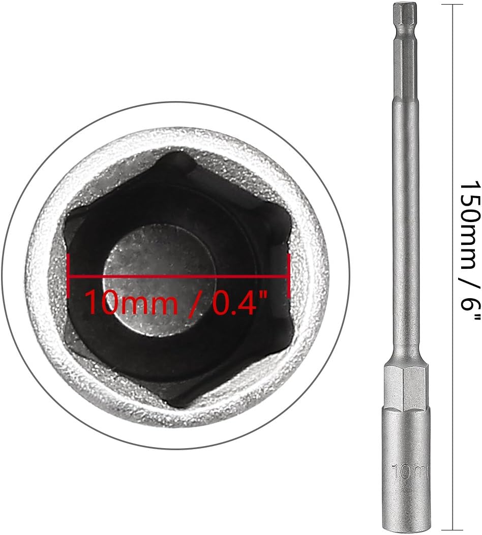 Sourcingmap 1/4" Quick-Change Hex Shank 10mm Nut Setter Driver Drill Bit, 150mm Length, Metric No-Magnetic - Image 4