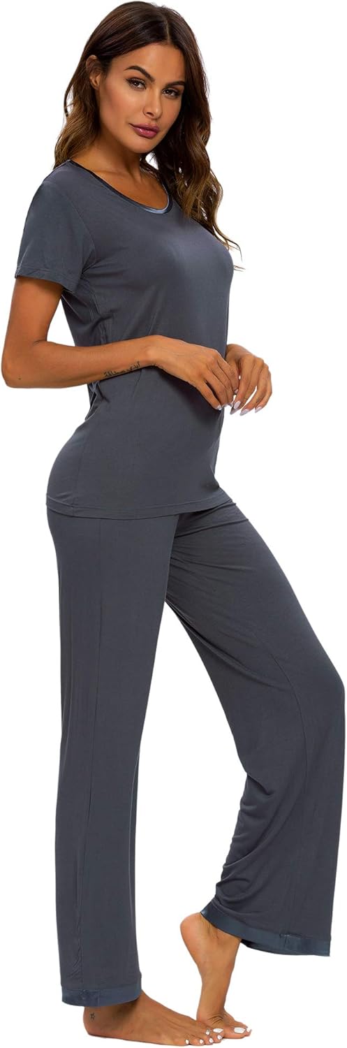 TIKTIK Womens Modal Pajama Set Comfy Sleepwear Short Sleeve Top with Pants Pjs Petite Plus Size S-4XL at  Women’s Clothing store