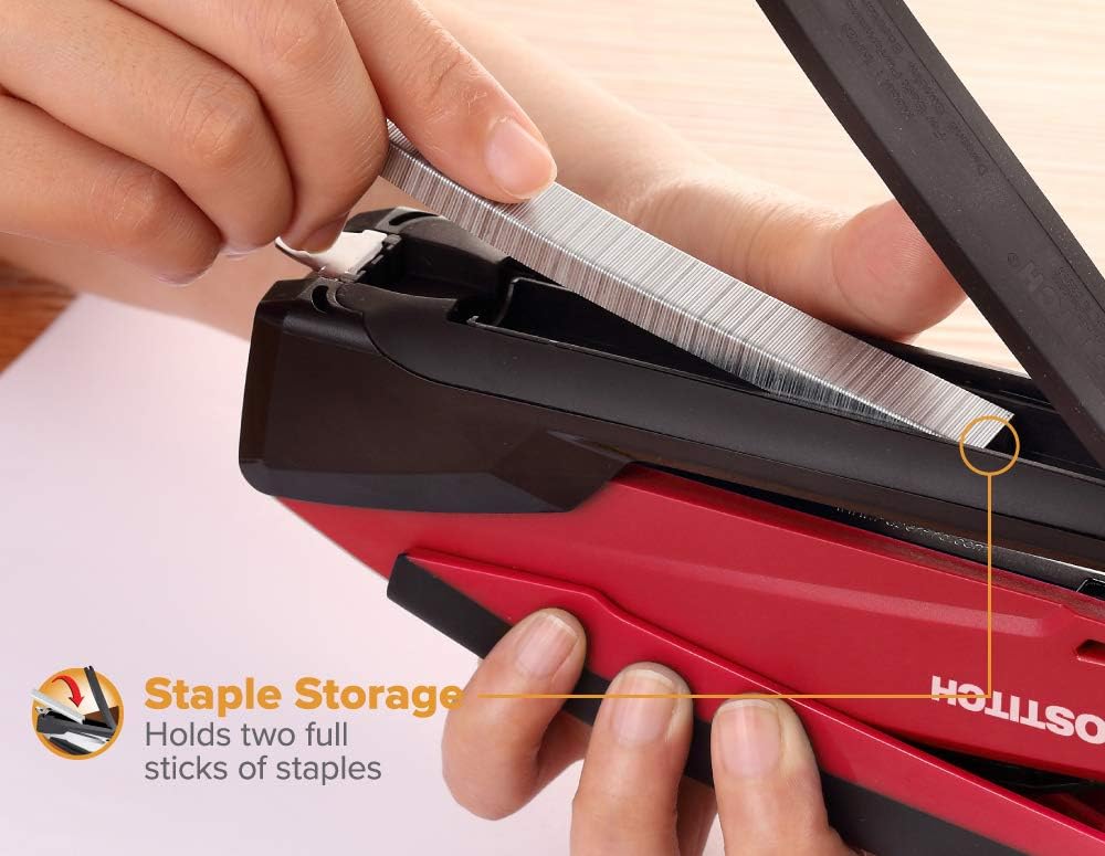 Bostitch InPower Spring-Powered Desktop Stapler, Red (1124) : Desk Staplers : Office Products