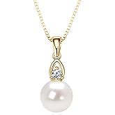 Pearl Necklaces for Women, Sterling Silver Freshwater Single Pearl Pendant Necklace, Anniversary Birthday Wedding Jewelry Gifts for Her